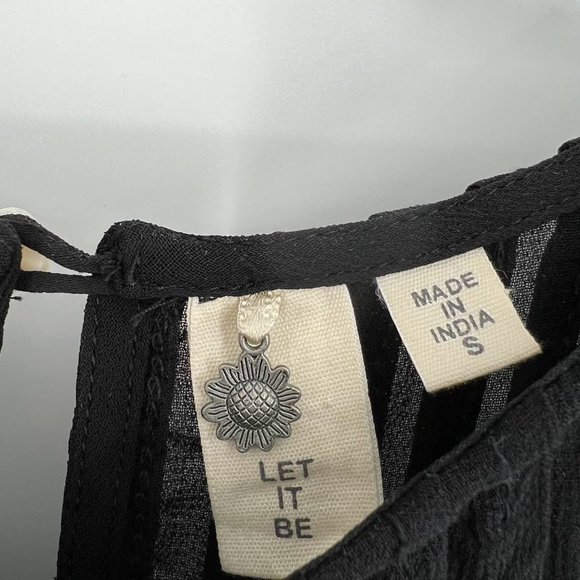 Let It Be Size Small Embroidered Floral Top Sheer Black Blouse Babydoll - Picture 7 of 8